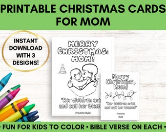 Printable Christmas Cards for Mom for the Christian Mom, Coloring Cards for Fun Kids Gift for Mom, Bible Verse on Every Card - Print at Home