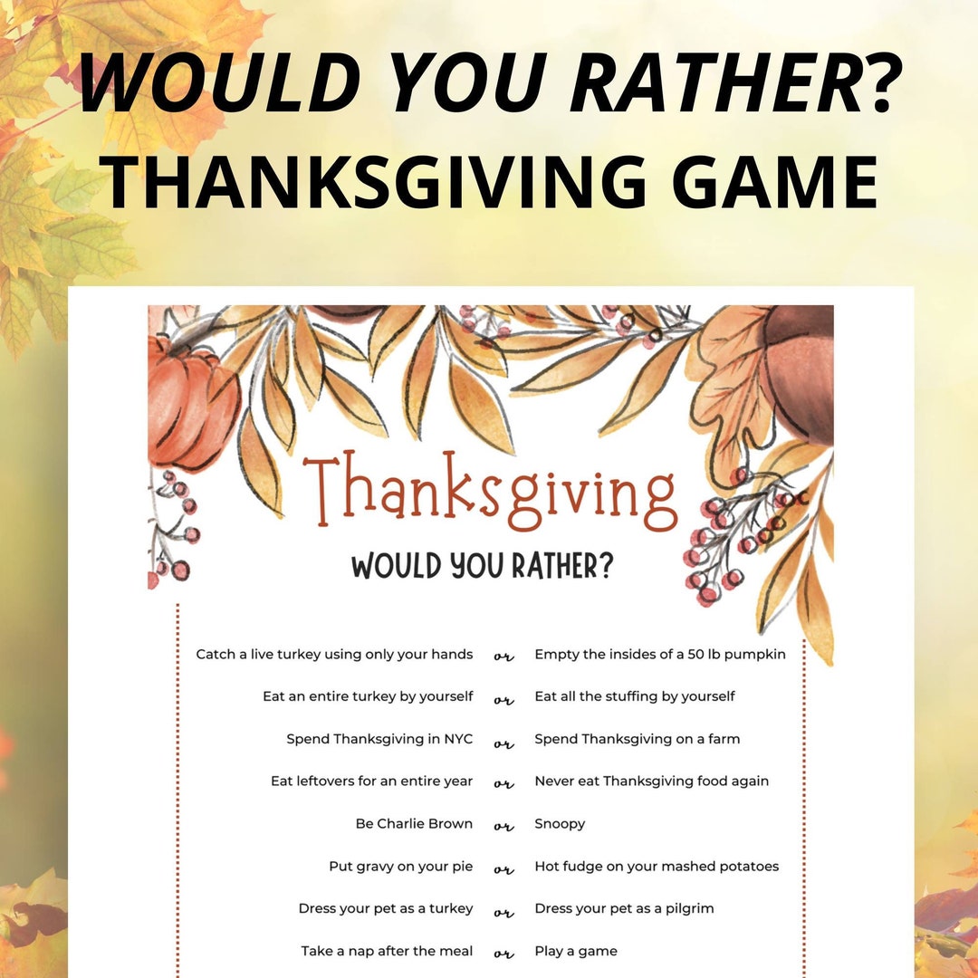 Thanksgiving would You Rather Printable Game Fall Etsy
