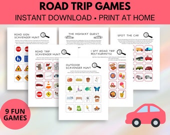 Printable Road Trip Games for Kids, Road Trip Scavenger Hunt Game Bundle with 9 Printable Games, Fun Family Road Trip Activity - Digital PDF