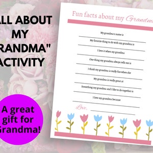 All About Grandma Printable Letter, DIY Gift for Grandparent's Day, Thoughtful Printable Gift for Grandma, Activity for Kids Digital PDF image 1