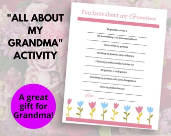 All About Grandma Printable Letter, DIY Gift for Grandparent&#39;s Day, Thoughtful Printable Gift for Grandma, Activity for Kids - Digital PDF