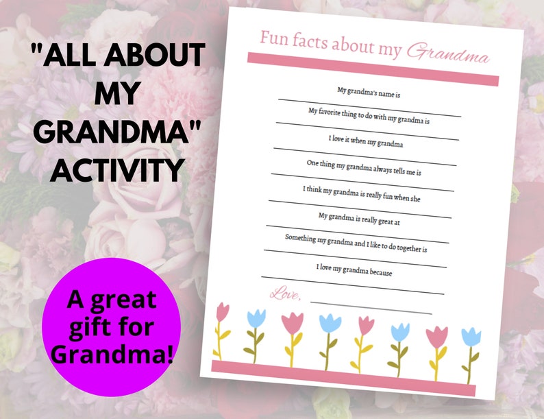 All About Grandma Printable Letter, DIY Gift for Grandparent's Day, Thoughtful Printable Gift for Grandma, Activity for Kids Digital PDF image 1