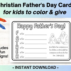 Christian Father's Day Cards for Kids To Color, DIY Gift for Dad with Bible Verse on Each Card, Printable Kids Craft, Preschool Craft PDF image 1