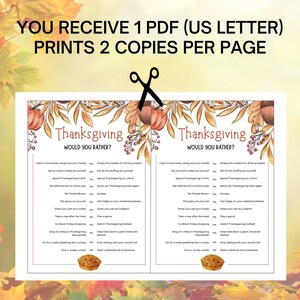 Would You Rather Thanksgiving Game To Print At Home - For Sale On Etsy