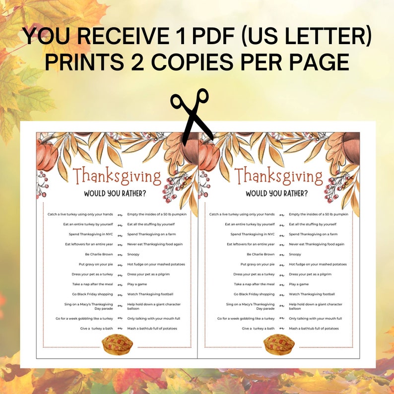 Would You Rather Thanksgiving Game To Print At Home - For Sale On Etsy