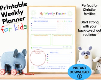 Printable Weekly To Do List for Kids, Simple Planner for Christian Families, Help Kids Track Daily Tasks, New Habits, Prayers, & More - PDF