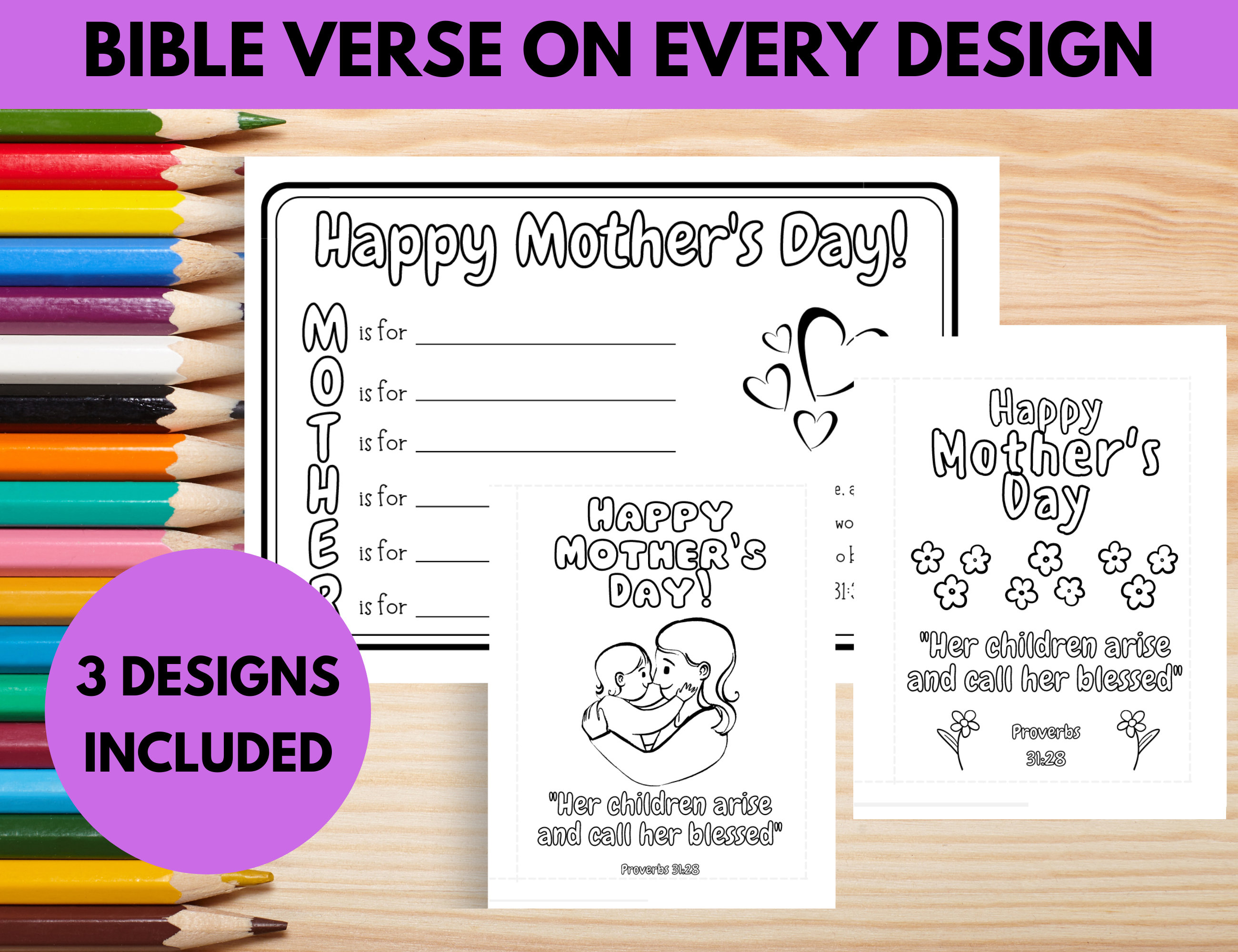 Christian Printable Mother's Day Cards to Color PDF, Coloring Cards for ...