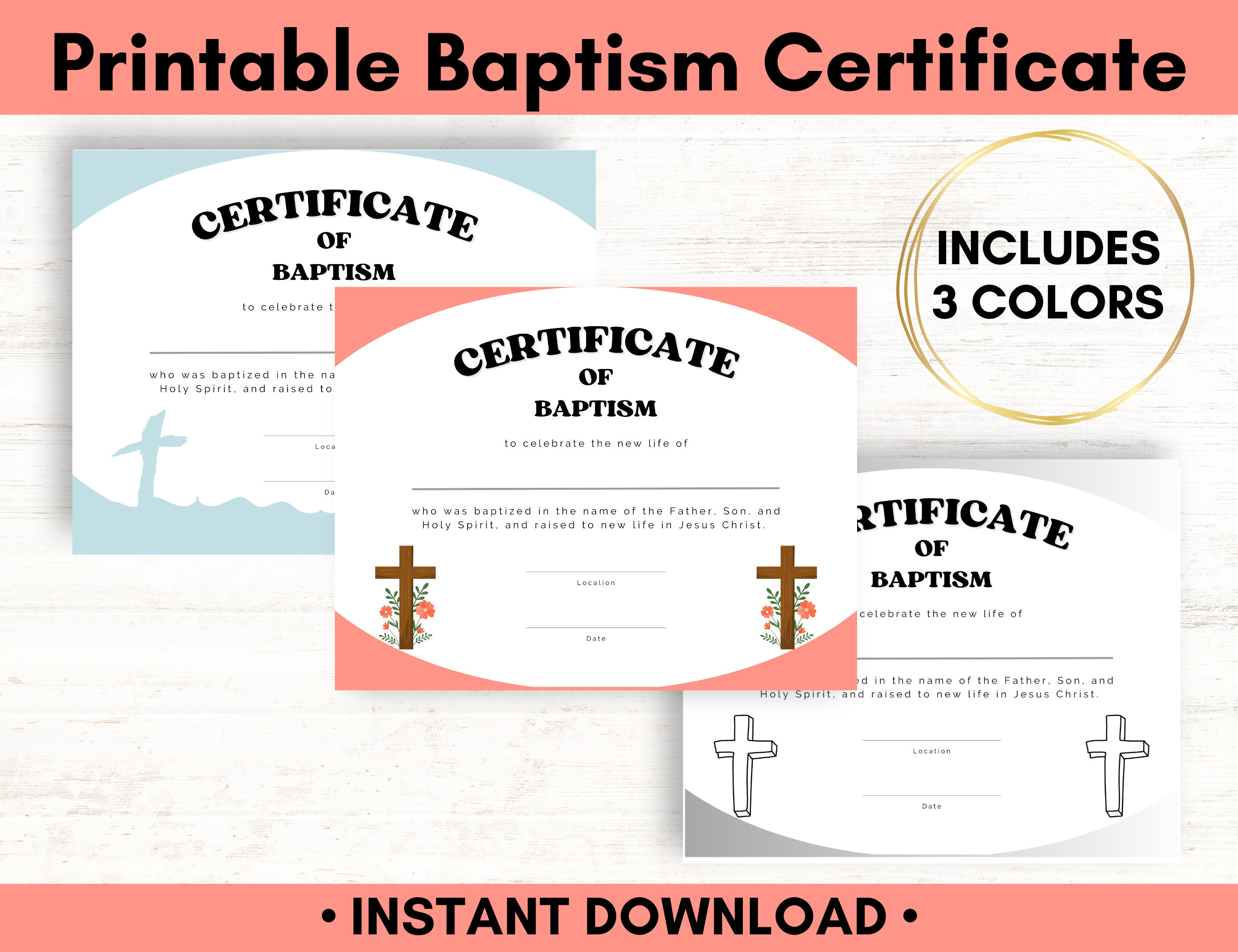 Printable Baptism Certificate, Christian Baptism Certificate Template