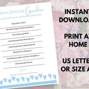 All About Grandma Printable Letter, DIY Gift for Grandparent's Day, Thoughtful Printable Gift for Grandma, Activity for Kids Digital PDF image 3