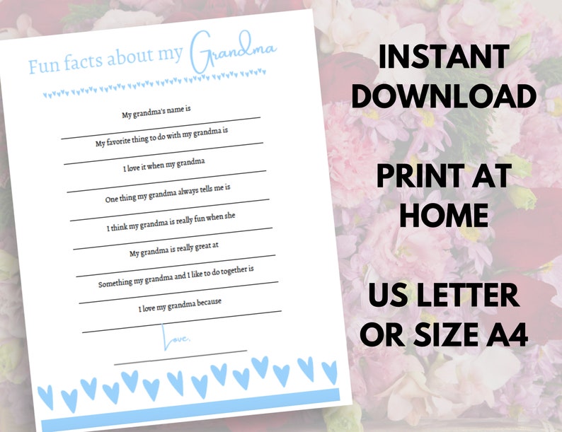 All About Grandma Printable Letter, DIY Gift for Grandparent's Day, Thoughtful Printable Gift for Grandma, Activity for Kids Digital PDF image 3