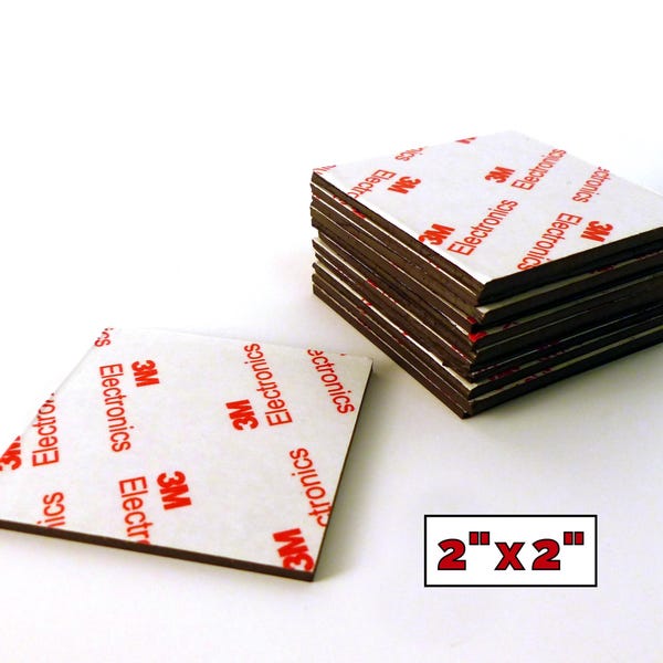 12-Pack Heavy Duty Magnets - Peel & Stick 3M Adhesive - 2" x 2" x 2mm