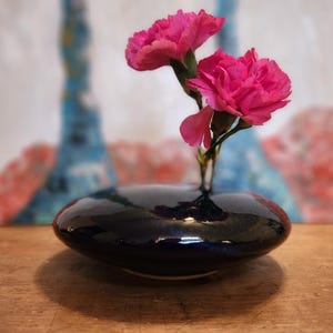 Signed, IKEBANA Vase. so pretty!!! Gorgeous Glaze of Deep Colbolt Blue  with hints of Green.  These are a favorite of mine!