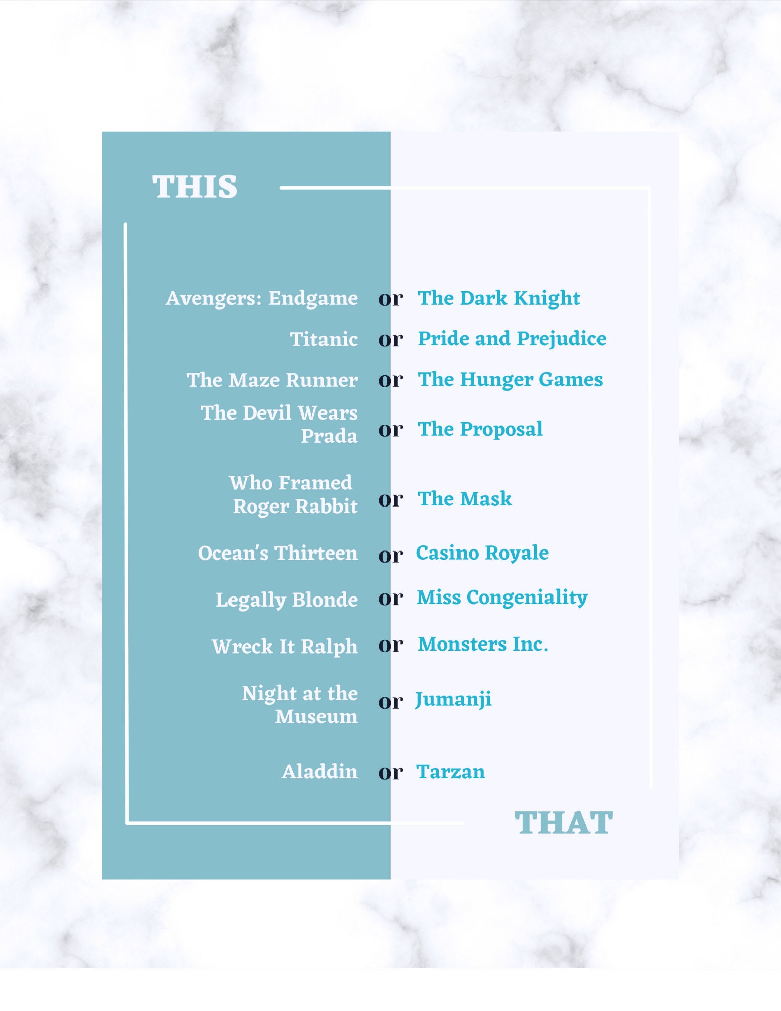 This or That: Movies Category - Etsy
