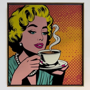 Colorful Pop Art Coffee Print - Fun Retro Wall Art, Ideal for Display and Gifting