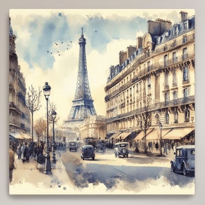 Eiffel Tower Canvas Print: Parisian Street Scene, Vintage Travel Art