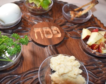 Walnut Passover Seder Plate: Tree of Life, Gold Leaf, Jewish Gift