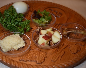 Cherry Wood Seder Plate: Passover Judaica with Gold Leaf