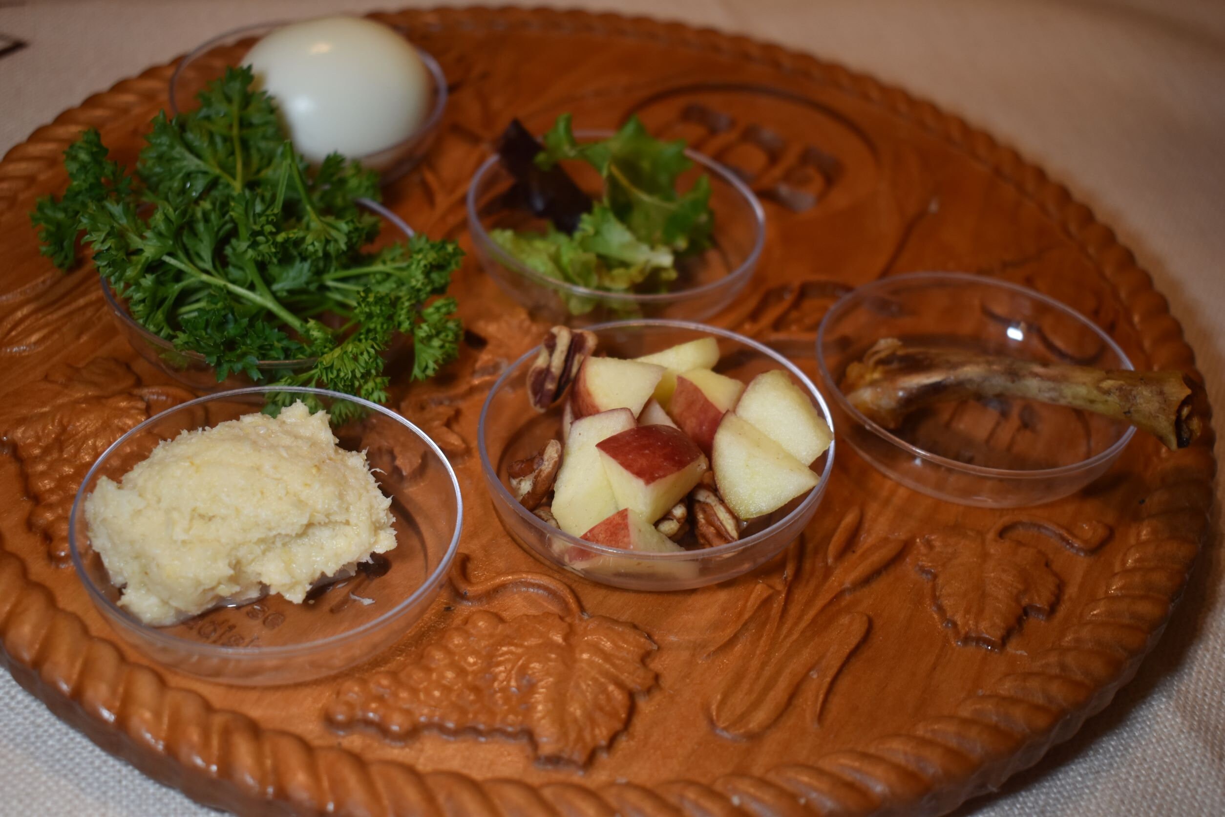 thumbnail image 2 of Acacia Wood Seder Plate - 13 Inch Star Shaped Passover Plate With 6 Mini Dishes & Hebrew Symbols 2 of 4