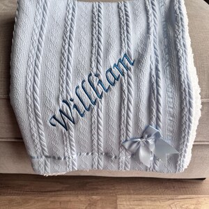 Personalised Embroidered Cable Knit Bow Baby Blanket With Fleece