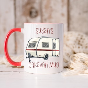 Personalised Caravan Mug,Personalised Gift, Present Caravan Mug Caravan Holiday Coffee Cup, Customise Your Own Text