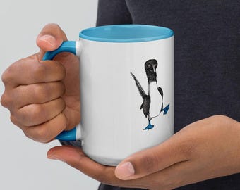 Be You Booby Color Inside mug 11oz and 15oz blue footed booby art cup pastel drawing multiple color options