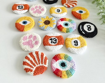 Set of 2 Car Coaster, tufted and handmade car coaster, Punch needle coaster, Sunflower, 8 ball, billiards, sunset gift for new car