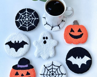 Punch Needle Halloween Coasters: Spooky Handmade Mug Rugs
