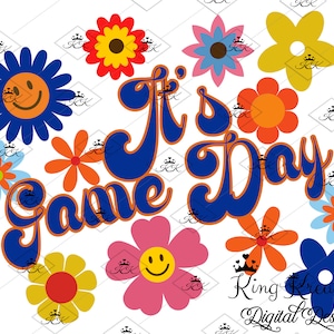 Retro Vintage Game Day, Football Design, College Football, PNG, Sports, Sublimation Design,blue and orange