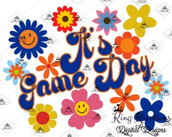Retro Vintage Game Day, Football Design, College Football, PNG, Sports, Sublimation Design,blue and orange