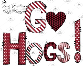 Go Hogs Doodles Alphabet sublimation Design, png transparent, football hogs design, Clipart, sports designs png