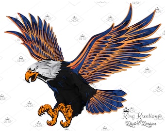 Eagle Clipart, Blue and Orange Eagle Design, Eagle Sublimation Design, Instant Download, transparent background