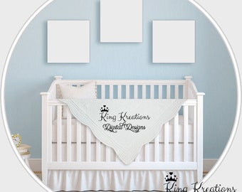 Heirloom Quilt Mockup, Corner Showcase White Bed Baby blanket mockup, Nursery mockup