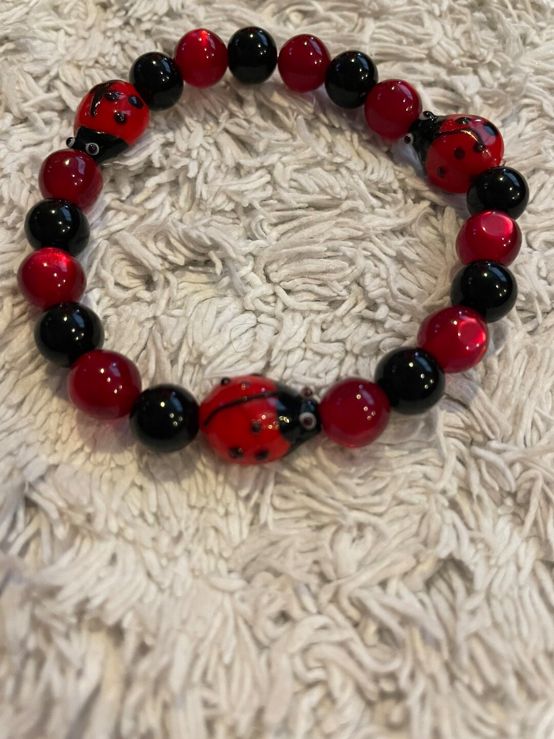 Miraculous Beaded Red and Black Ladybug Charm Bracelet Etsy