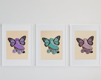 Set van 3 rolschaatsen kunst aan de muur, rolschaatsen originele kunst aan de muur, rolschaatsen kunst aan de muur, home decor cadeaus voor haar, Roller Derby prints