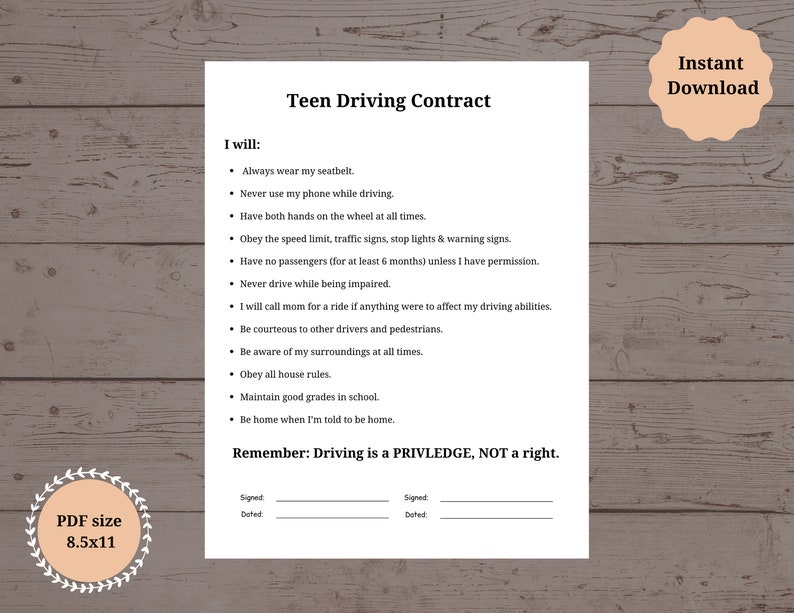 Printable Teen Driving Contract: A Guide to Safe and Responsible ...