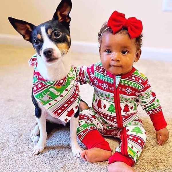 Infant Newborn Bamboo Christmas Dogs Print Zippy Pajamas - Convertible Footie Romper  - Bamboo Sleeper Jammies