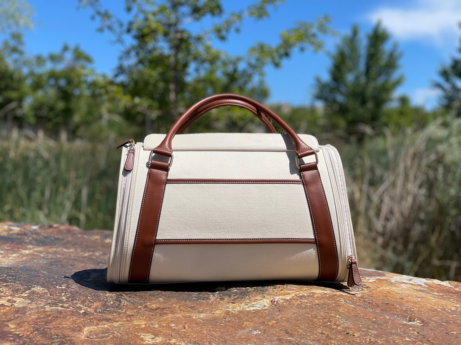 Canvas Pet Carrier Travel Bag With Leather Handles for Dog Etsy