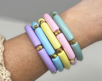Acrylic Tube Bead Bracelet | Pastel Bracelet | Bangle Bracelets | Multicolored | Custom Bracelet | Handmade | Girl Jewelry | Bracelet Stack