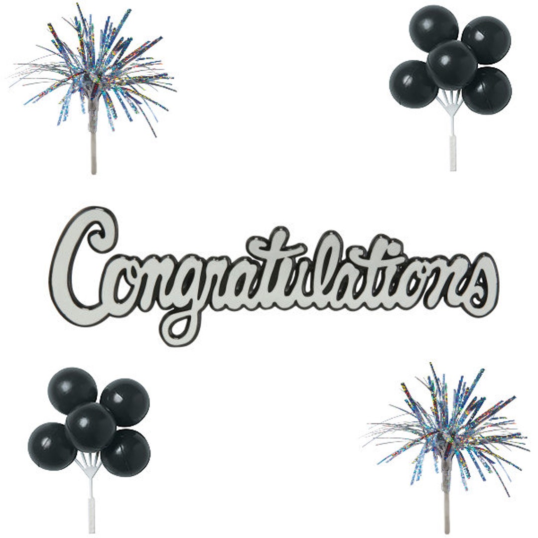 Silver Congratulations Cake Topper Kit Black Balloons Silver Etsy