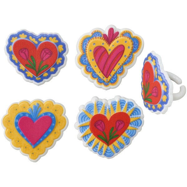 Heart Cupcake Rings, Cupcake Decorations, Milagros Heart Rings 12ct