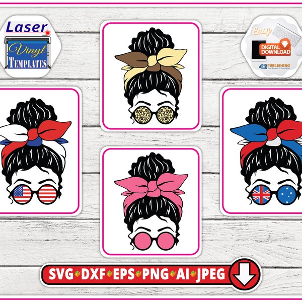 MESSY BUN SVG, messy bun hair, cut files for Cricut and Silhouette, messy bun png, girl boss messy bun, sunglasses hairband