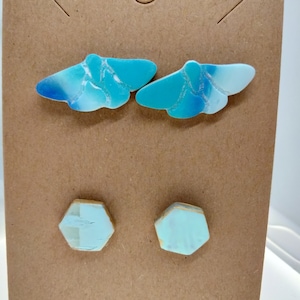 Moth Earrings, Moth Stud Earrings, Moth and Hex Stud Earrings, Stud Earrings