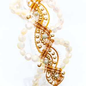 White Macrame Bracelet - Boho macrame bracelet with colorful glass beads, macrame jewelry
