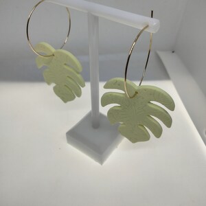 Monstera Earrings, Two Piece Set, Monstera Clay Earrings, Monstera Leaf Earrings, Monstera Hoops, Yellow Monstera Earrings, Monstera gift