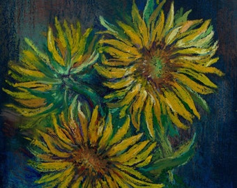 Sunflower bouquet in the brown vase  | 9.5x12.5''