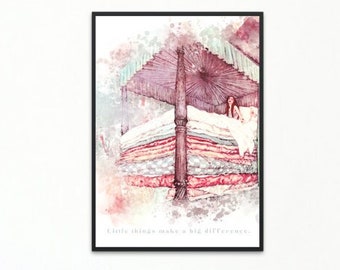 Die Prinzessin & die Erbse, Vintage Aquarell Wandkunst Druck, Kinderzimmer Dekor, Kinderzimmer, Märchenkunst