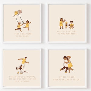 Montessori Zitat Digital Art Print Set, Play Is The Work of the Child, Playroom Art