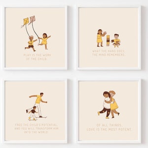 Montessori Quote Digital Art Print Set, Play Is The Work Of The Child, Playroom Art