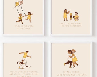 Montessori Quote Digital Art Print Set, Play Is The Work Of The Child, Playroom Art