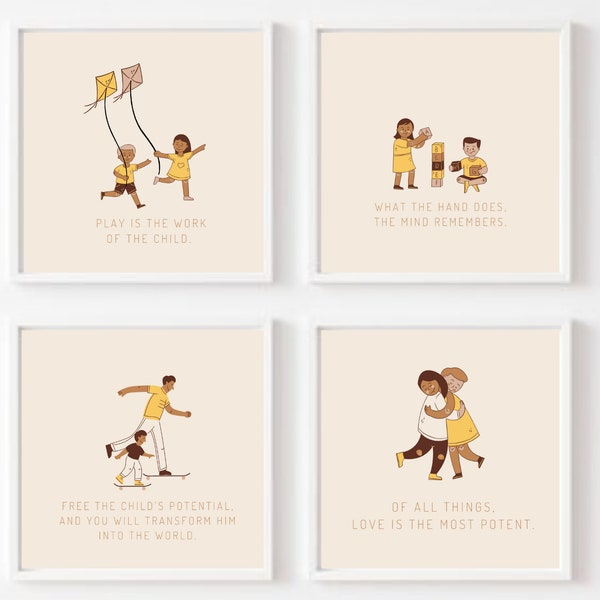 Citation Montessori Digital Art Print Set, Play Is The Work Of The Child, Playroom Art